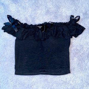 Black Fringe Crop Top